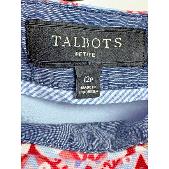 Talbots Skirt Womens 12P Petite Red Blue Geometric Print Cotton Blend Lined - Picture 3 of 9